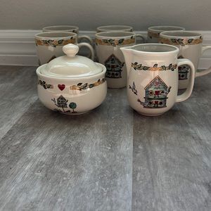 Vintage Thomson Pottery 6 cups, sugar bowl& creamer set